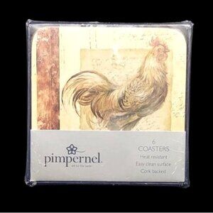 NEW Pimpernel Rooster Cork Backed Coasters Set of 6 England Farmhouse
